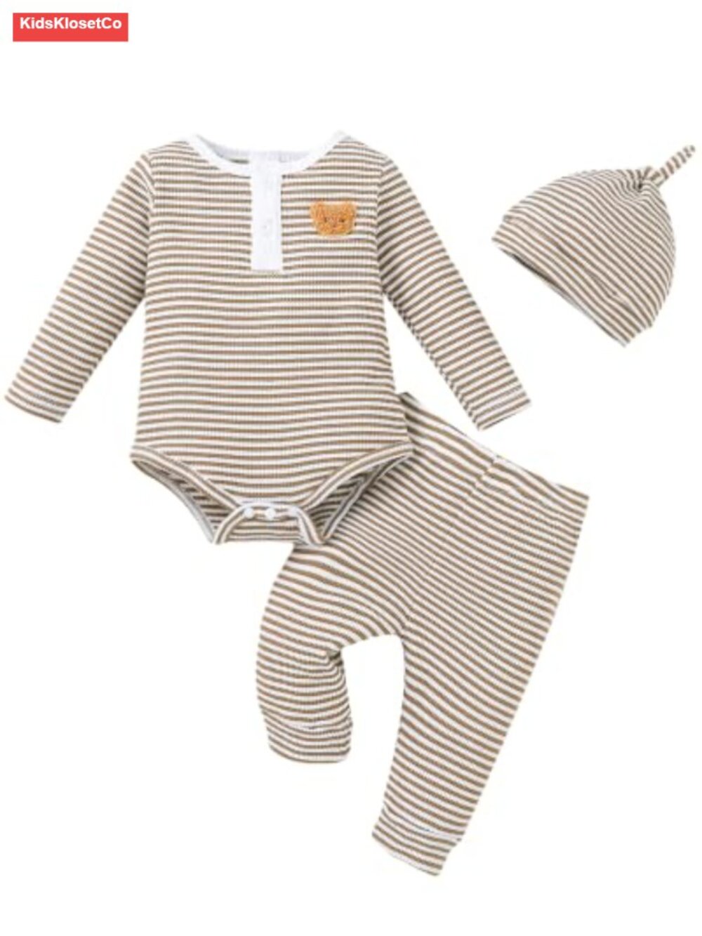 Baby Romper Pants Set Long Sleeve Ribbed Knit Colorblock 3-Piece Outfit - Picture 1 of 6